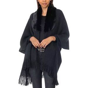 *NWT I.N.C. INTERNATIONAL‎ CONCEPTS Faux-Fur-Collar Cape Sweater in Black
